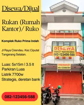 Dijual/Disewa Ruko cirendeu komplek prima indah no 43. tangerang selat