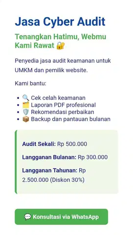 Jasa Audit Keamanan Web UMKM | Cek Bug, Backup, Rekomendasi Fix