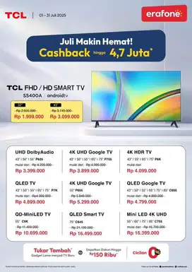 Tv smart merek TCL & Xiomi