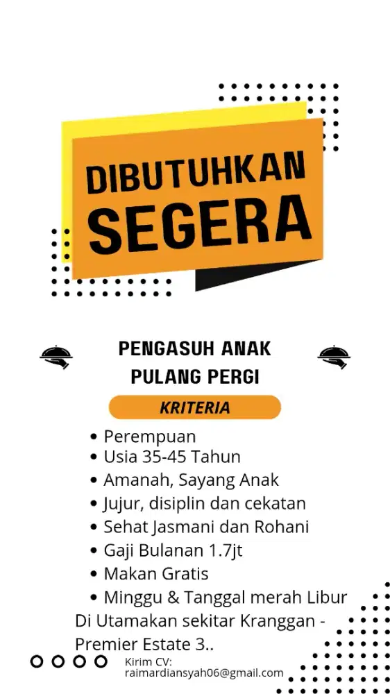 Di Buka Kembali lowongan kerja Pengasuh Bayi umur 8 Bulan Pulang pergi