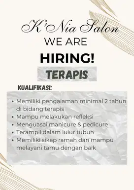 Lowongan Pekerjaan untuk posisi Terapis