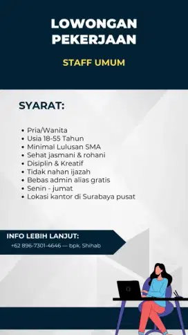 Dicari cepat staff kantor