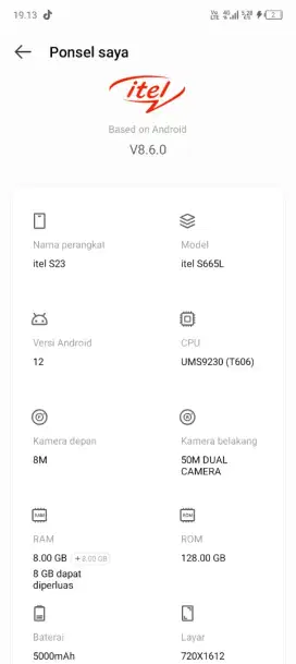Jual Cepat Itel S23 RAM 8+8GB Rom 128GB