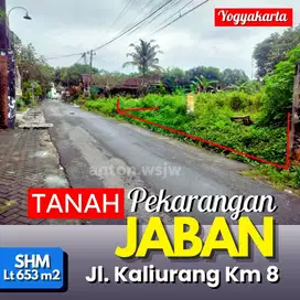 Tanah Strategis Jogja JABAN Lt 653 m2 ld 12 m SHM Utara Jl DAMAI