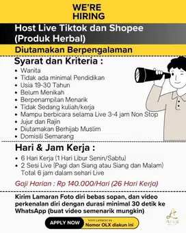 Dibutukan Host Live Diutamakan Pengalaman