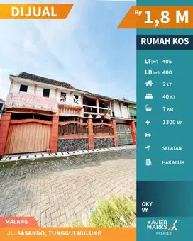 Dijual Kost Murah Harga Tanah  dekat Suhat & Tlogomas Malang