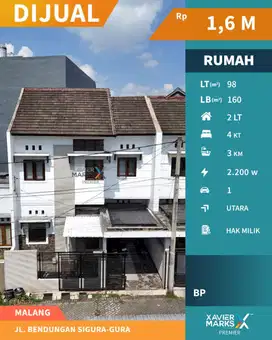 Dijual Rumah di Bendungan Sigura-gura, Lowokwaru Malang