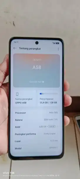 Opo. A58 resmi'. 6+6/128 mlus hp cas biasa NFC ada