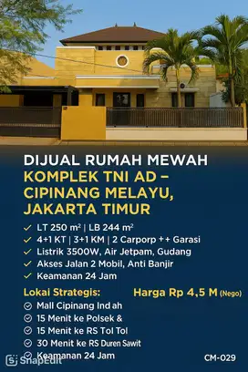 Rumah Mewah Turun Harga Dekat Mall CIM, Cipinang Melayu, Jakarta Timur
