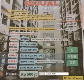 Apartemen Bebas biaya-biaya cicil 5 tahun pasti dapat income 15 tahun