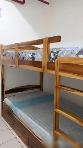 Ranjang tingkat (bunk bed) kayu jati asli gratis kasur busa
