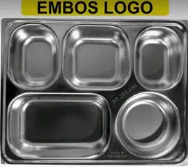 Grosir Food Tray/Piring Ompreng Stainless 5 Sekat+Tutup