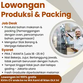 LOWONGAN KARYAWAN PRODUKSI DAN PACKING - AREA KELAPA GADING JAKUT