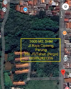 DISEWAKAN TANAH 3000 M2, JL RAYA CISEENG, BOGOR, JAWA BARAT