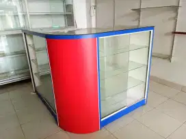 Meja Kasir Model L 120x120 cm HPL + Kaca | Bisa untuk Display Produk