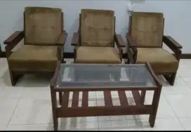 sofa kayu jati tua + meja kaca kayu jati