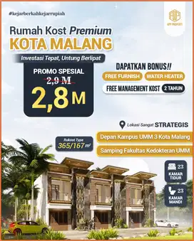 Beli Kost Premium! Potensi Sewa Tinggi 10 Menit Kampus UB