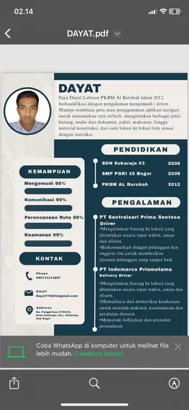DRIVER (SIM B1 UMUM )