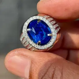 Permata Blue Sapphire Ring Emas Berlian