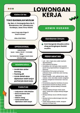 Lowongan Kerja Admin Gudang Online Shop Surabaya