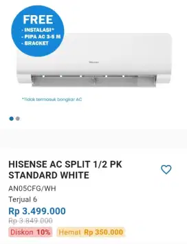 Jual Murah AC Hisense 1/2pk Standar