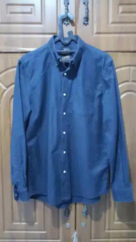 Kemeja Pria Merek Wood Bahan Oxford Warna Navy Blue Size M Lgn Panjang