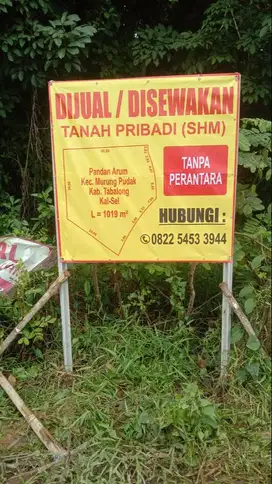 Tanah Dijual SHM 1019 M2 di Pandan Arum Tabalong Kalsel (Harga nego)