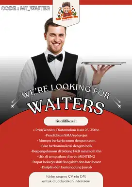 Lowongan Waiters dan Steward untuk di Menteng