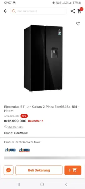 KULKAS ELECTROLUX SBS 611liter