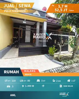 Dijual Rumah Full Furnish Dekat Binus di Araya Malang