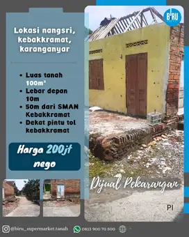 Tanah Pekarangan Dekat SMAN Kebakkramat