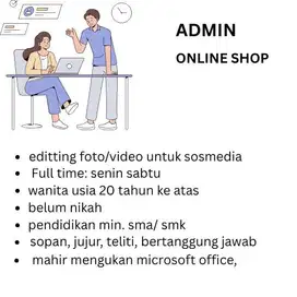 Di butuhkan admin online shop