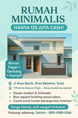 Beli rumah tanpa cicilan , lokasi 7 menit ke stasiun cilejet