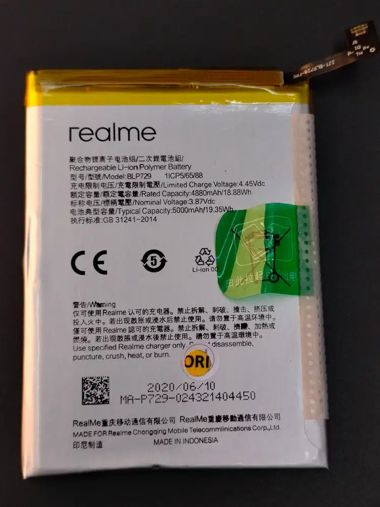 Baterai Realme C3/C11/5i/20/C21 BLP729 Baterai Realme NARZO 50i ORI