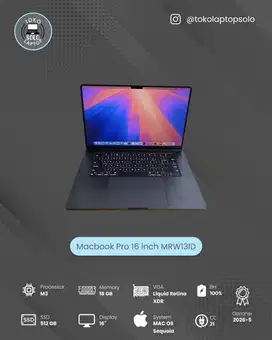 MACBOOK PRO 2023 16 APPLE M3 Ram 18GB SSD 512GB RETINA