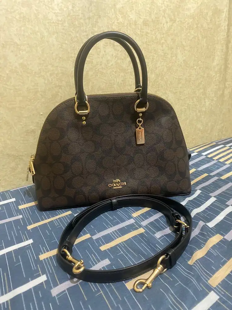 Tas Coach katy satchel in signature canvas brown black