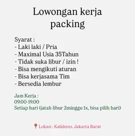 Lowongan kerja packing online shop laki laki jakarta barat