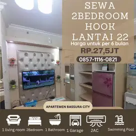 2kamar hook sewa full furnish atas mall apartemen bassura city