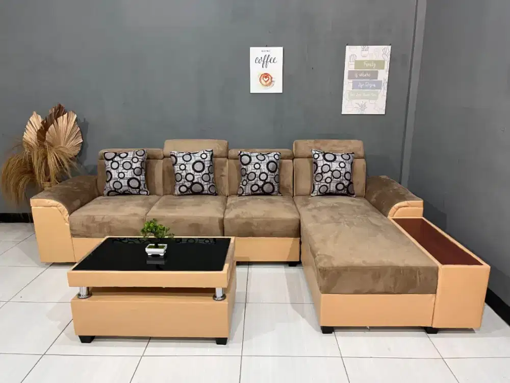Sofa L slonjor cokelat muda