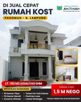 KOS KOSAN DIJUAL DI ENGGAL PAHOMAN BANDAR LAMPUNG