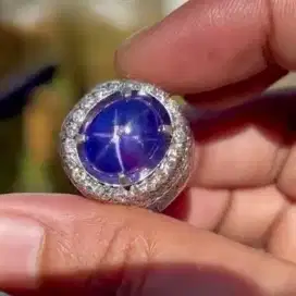 Blue Star Sapphire Ring Emas Berlian