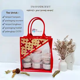 Tas Souvenir Mika Kombinasi Anyaman Bambu | Tas Hampers Special Imlek