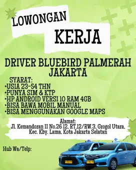 LOWONGAN DRIVER SOPIR PENGEMUDI  SUPIR TAKSI ONLINE