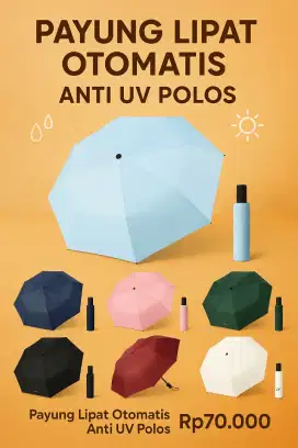 Payung Lipat Otomatis Anti UV Payung Buka Tutup Polos Elegan Modis
