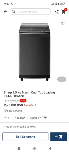 Sharp 9,5kg mesin cuci top loading