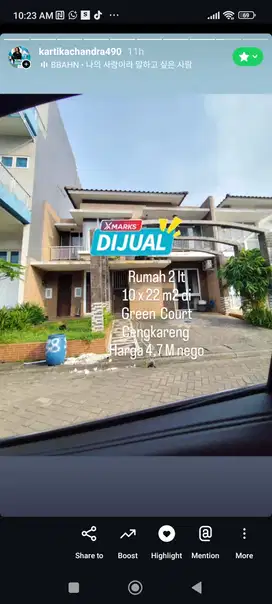 Dijual rumah 2 lt di Green Court Cengkareng 10 x 22 m2 shm utara nego