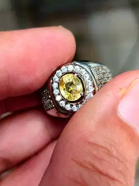 Batu yellow zircon 1.57 carat ring perak memo MRI top kristal