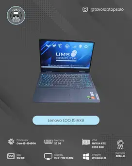 LENOVO LOQ 15IAX9 CORE I5 12450H Ram 20GB SSD 512GB RTX 3050