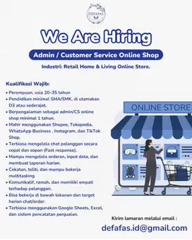 We are hiring: Customer Service Sales & Freelance Live Host OnlineShop