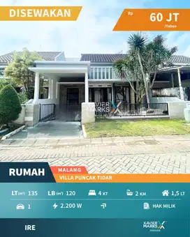 Disewakan Murah Rumah Baru Siap Huni Villa Puncak Tidar Malang